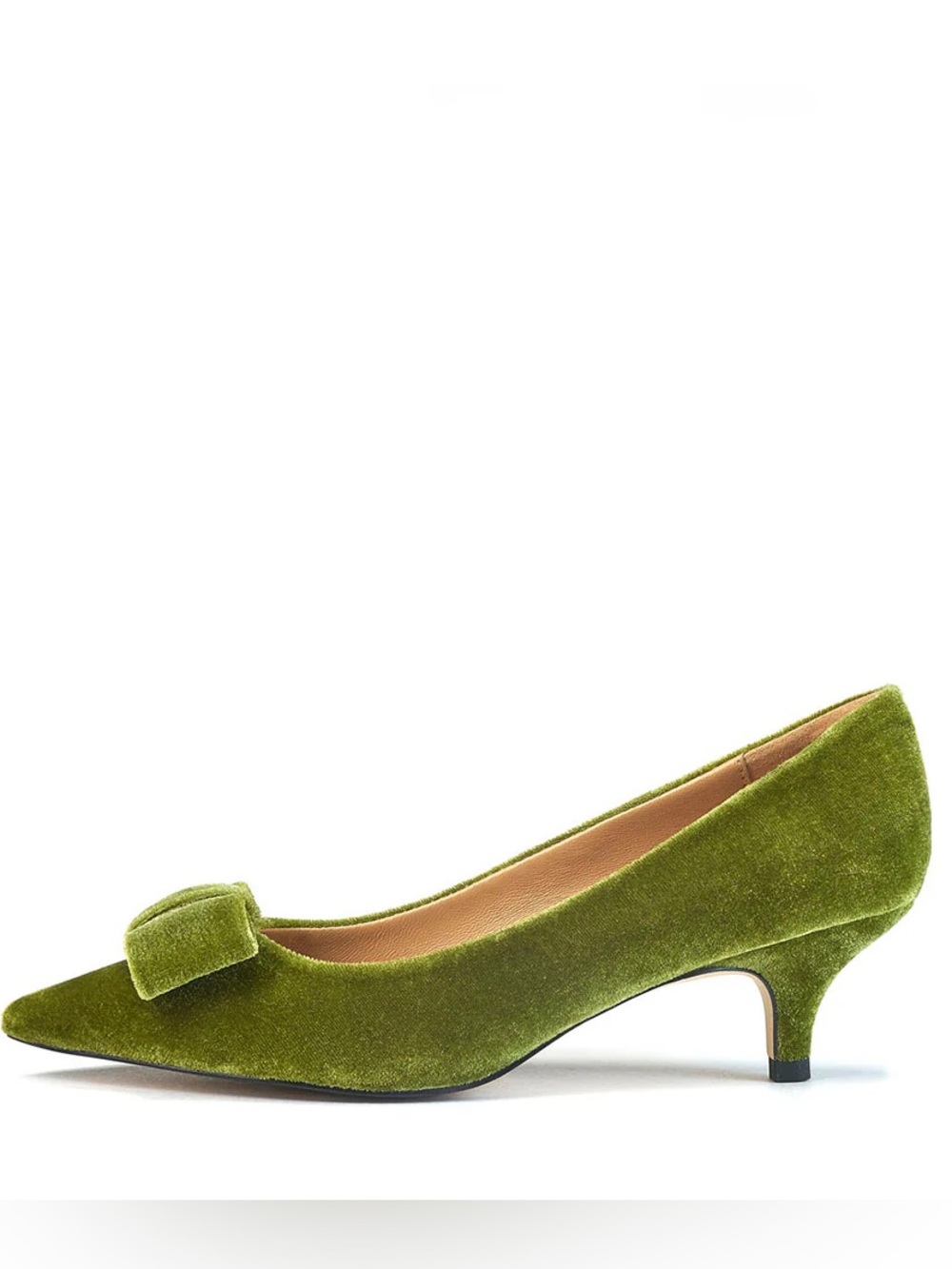 Velvet Pointed-Toe Low Heel Pumps in Olive Green
